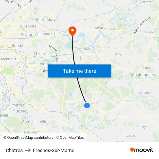 Chatres to Fresnes-Sur-Marne map