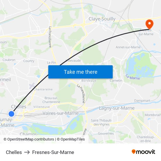 Chelles to Fresnes-Sur-Marne map