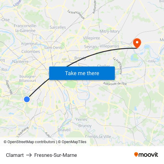 Clamart to Fresnes-Sur-Marne map