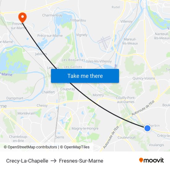 Crecy-La-Chapelle to Fresnes-Sur-Marne map