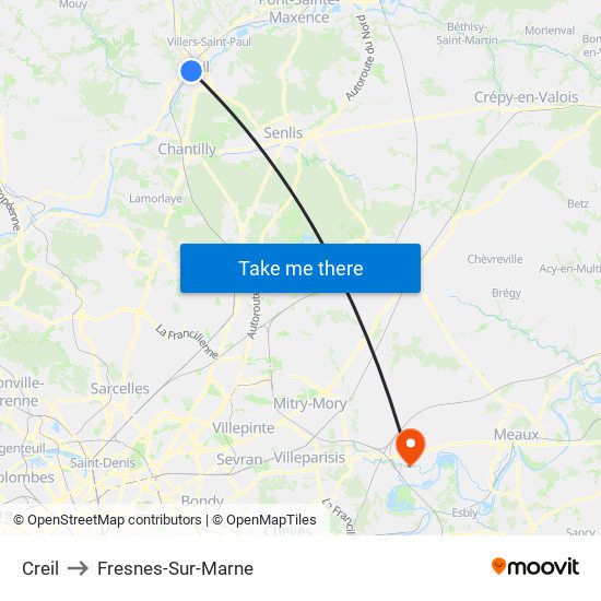 Creil to Fresnes-Sur-Marne map