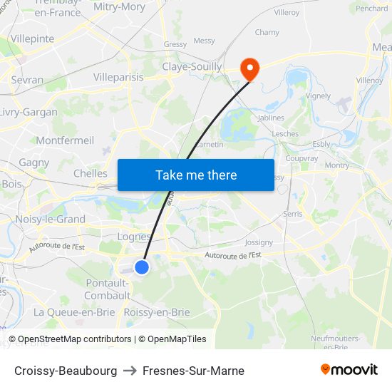 Croissy-Beaubourg to Fresnes-Sur-Marne map