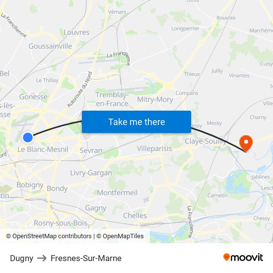 Dugny to Fresnes-Sur-Marne map