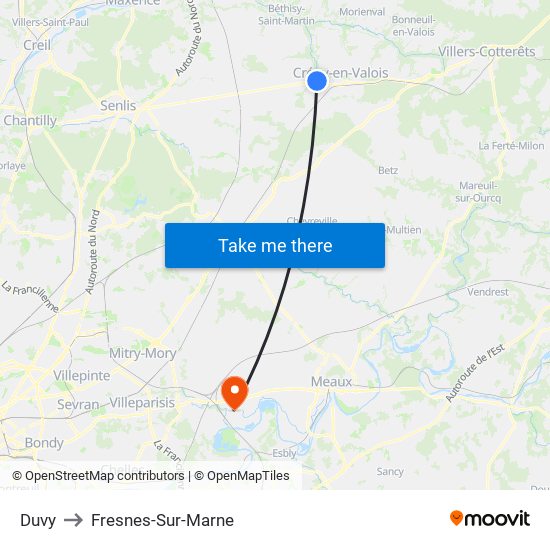 Duvy to Fresnes-Sur-Marne map