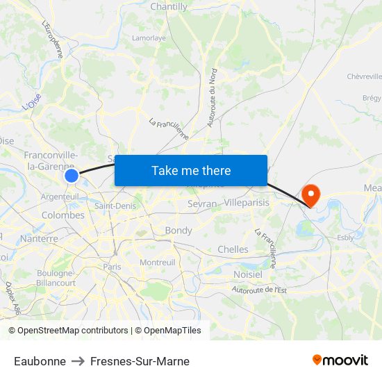 Eaubonne to Fresnes-Sur-Marne map