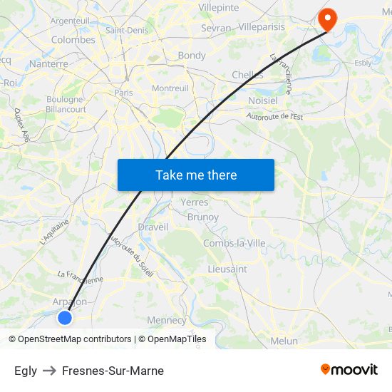 Egly to Fresnes-Sur-Marne map