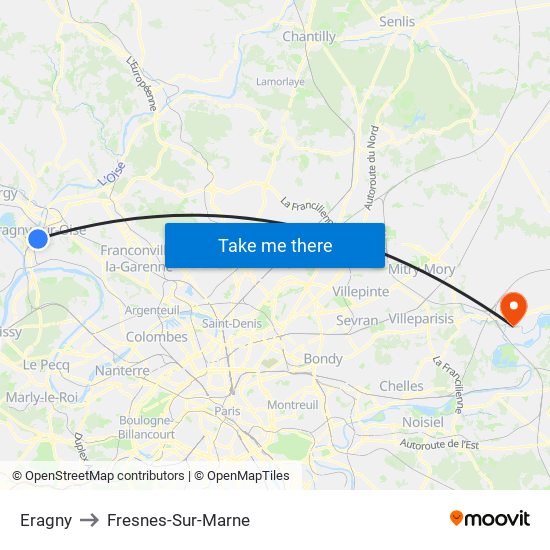 Eragny to Fresnes-Sur-Marne map