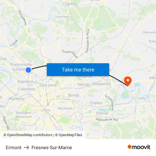 Ermont to Fresnes-Sur-Marne map