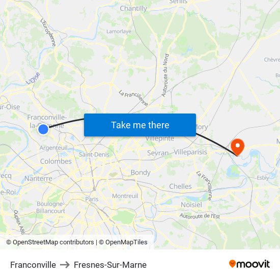 Franconville to Fresnes-Sur-Marne map