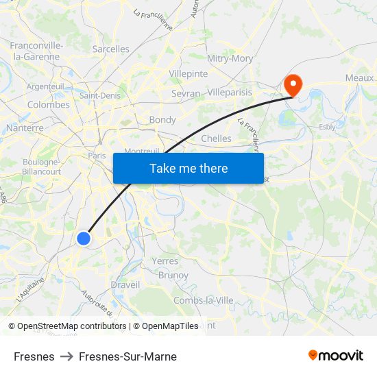 Fresnes to Fresnes-Sur-Marne map