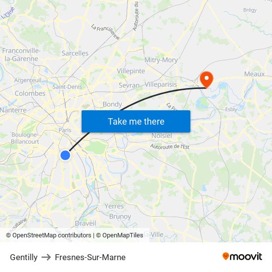 Gentilly to Fresnes-Sur-Marne map