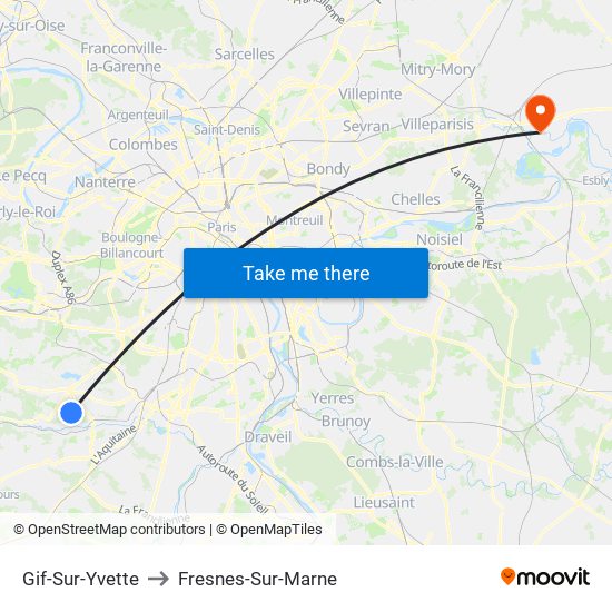 Gif-Sur-Yvette to Fresnes-Sur-Marne map