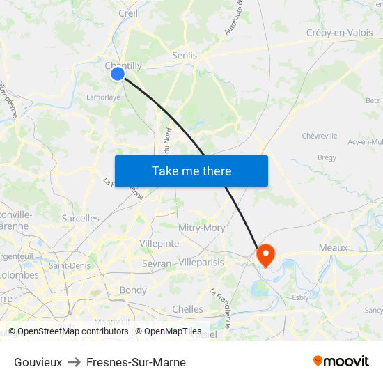Gouvieux to Fresnes-Sur-Marne map