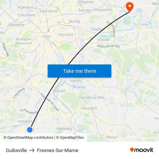 Guibeville to Fresnes-Sur-Marne map
