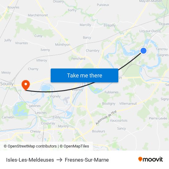 Isles-Les-Meldeuses to Fresnes-Sur-Marne map