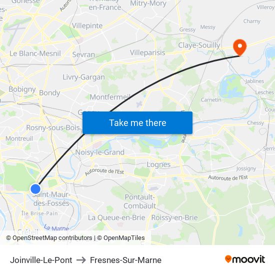 Joinville-Le-Pont to Fresnes-Sur-Marne map