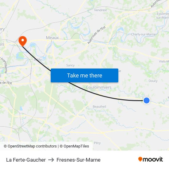 La Ferte-Gaucher to Fresnes-Sur-Marne map