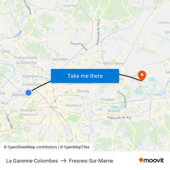 La Garenne-Colombes to Fresnes-Sur-Marne map