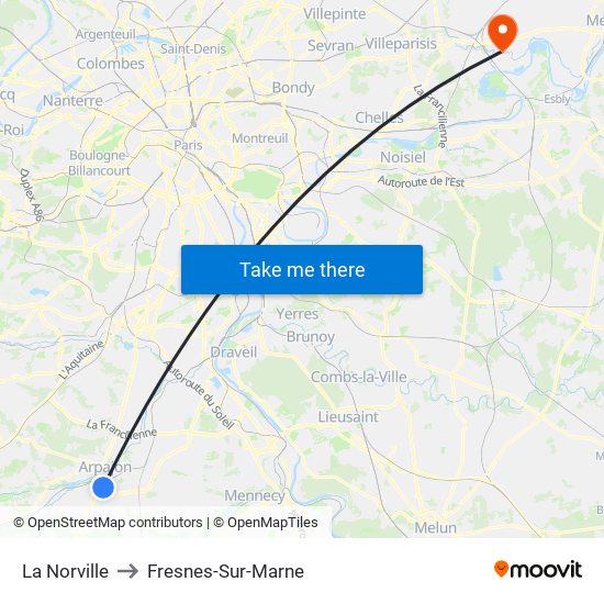 La Norville to Fresnes-Sur-Marne map