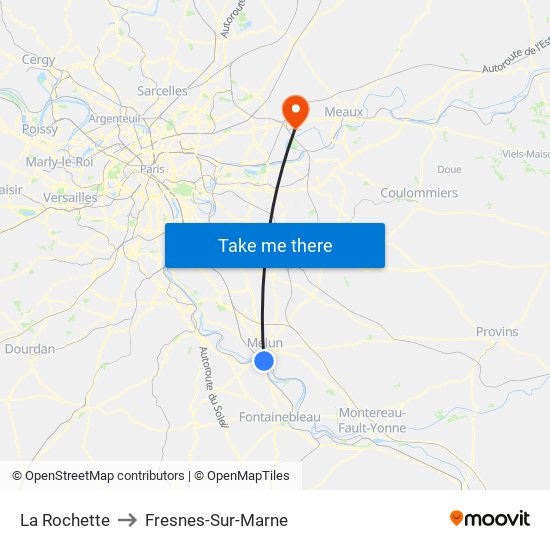 La Rochette to Fresnes-Sur-Marne map