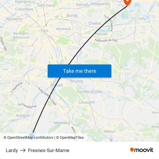 Lardy to Fresnes-Sur-Marne map