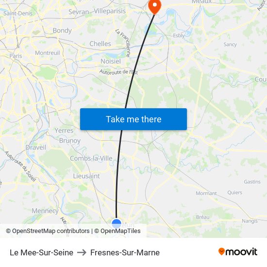 Le Mee-Sur-Seine to Fresnes-Sur-Marne map
