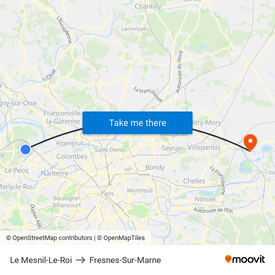 Le Mesnil-Le-Roi to Fresnes-Sur-Marne map