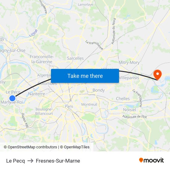 Le Pecq to Fresnes-Sur-Marne map