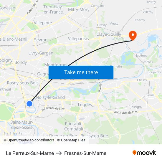 Le Perreux-Sur-Marne to Fresnes-Sur-Marne map