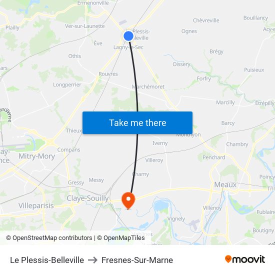 Le Plessis-Belleville to Fresnes-Sur-Marne map