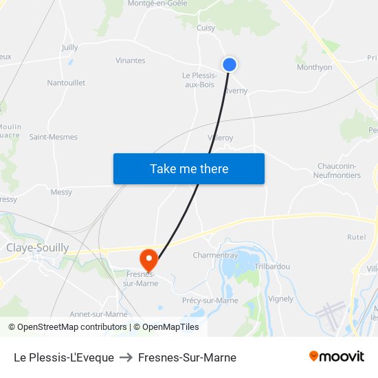 Le Plessis-L'Eveque to Fresnes-Sur-Marne map