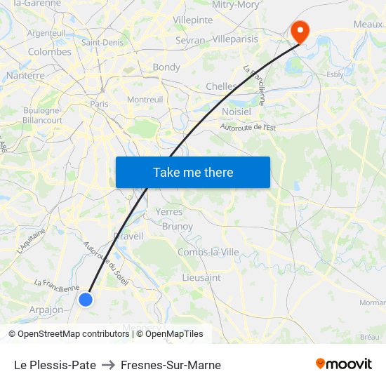 Le Plessis-Pate to Fresnes-Sur-Marne map