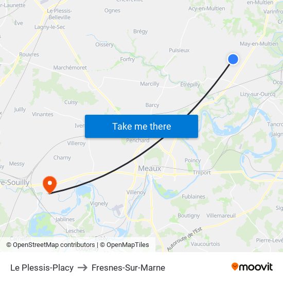 Le Plessis-Placy to Fresnes-Sur-Marne map