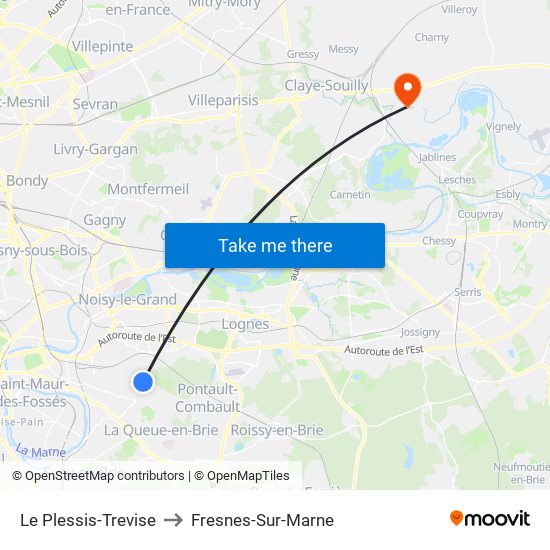 Le Plessis-Trevise to Fresnes-Sur-Marne map