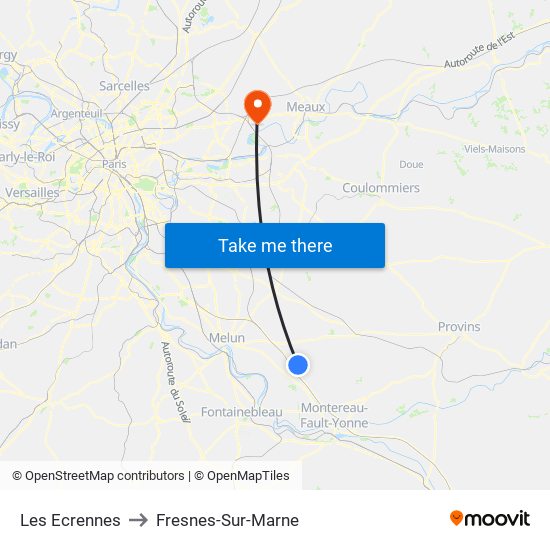 Les Ecrennes to Fresnes-Sur-Marne map