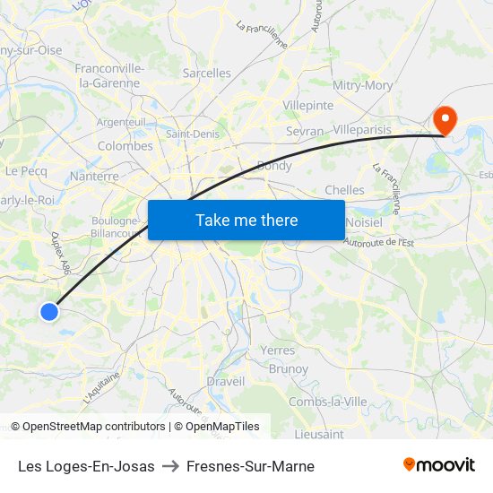 Les Loges-En-Josas to Fresnes-Sur-Marne map