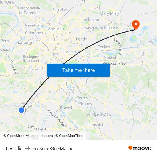 Les Ulis to Fresnes-Sur-Marne map