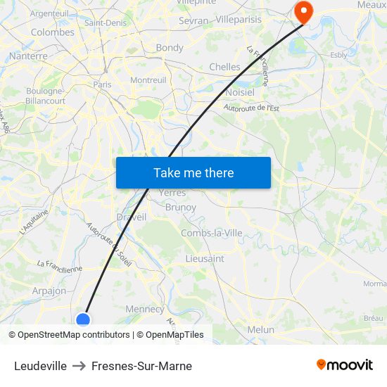 Leudeville to Fresnes-Sur-Marne map
