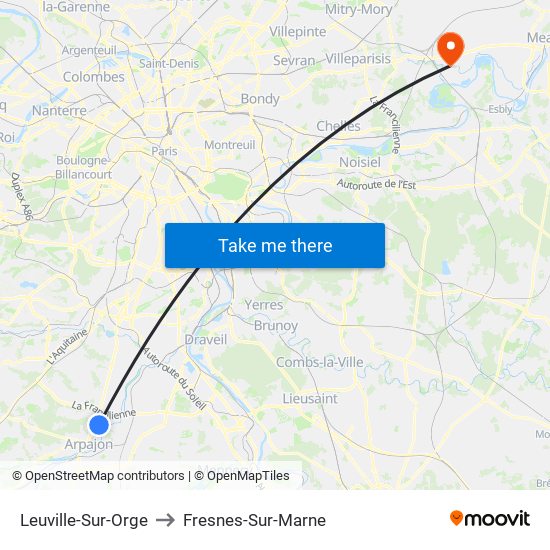 Leuville-Sur-Orge to Fresnes-Sur-Marne map