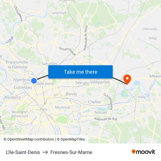 L'Ile-Saint-Denis to Fresnes-Sur-Marne map