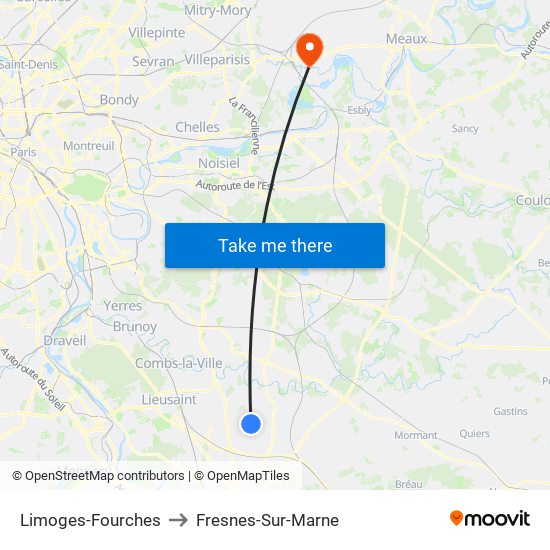 Limoges-Fourches to Fresnes-Sur-Marne map