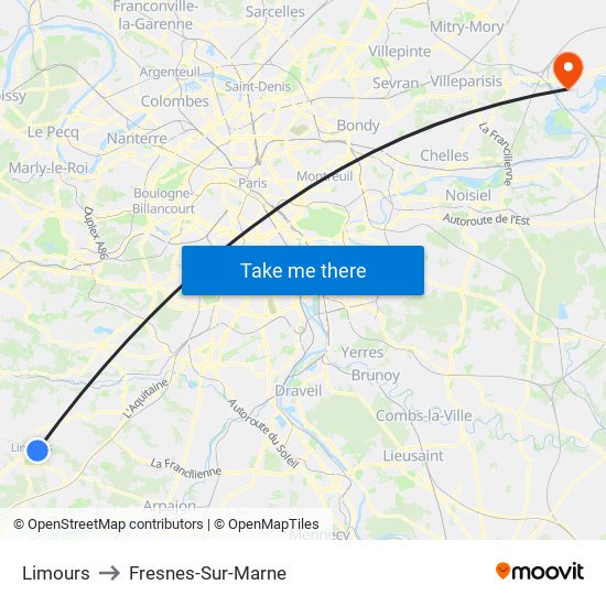 Limours to Fresnes-Sur-Marne map