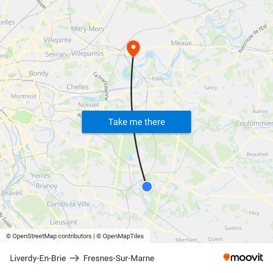 Liverdy-En-Brie to Fresnes-Sur-Marne map