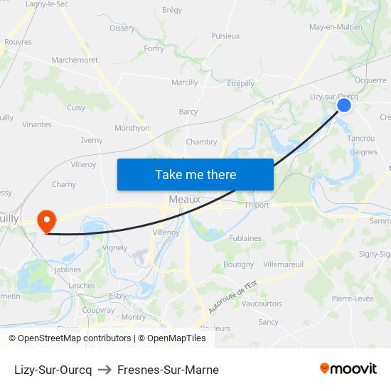 Lizy-Sur-Ourcq to Fresnes-Sur-Marne map