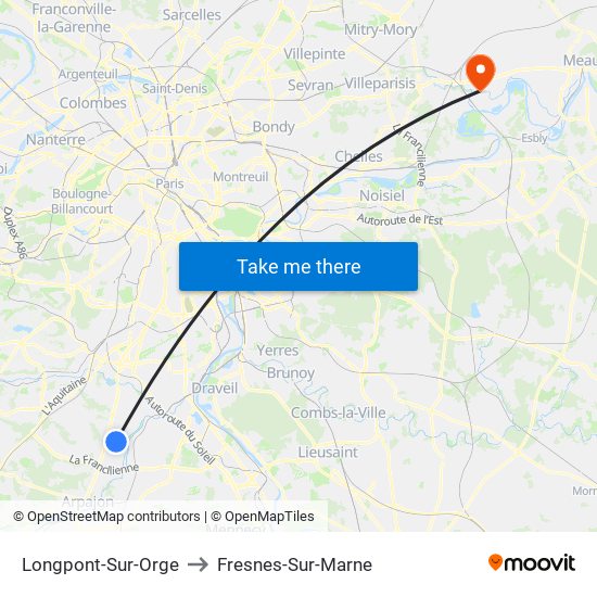 Longpont-Sur-Orge to Fresnes-Sur-Marne map