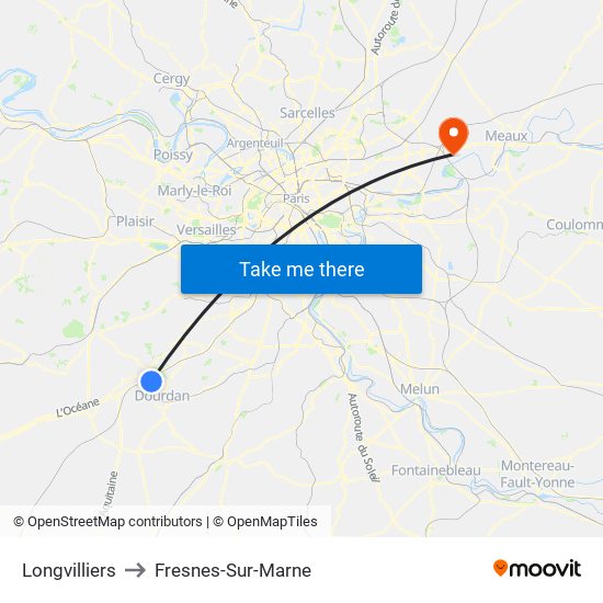 Longvilliers to Fresnes-Sur-Marne map