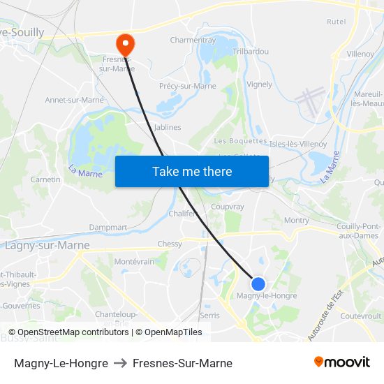 Magny-Le-Hongre to Fresnes-Sur-Marne map