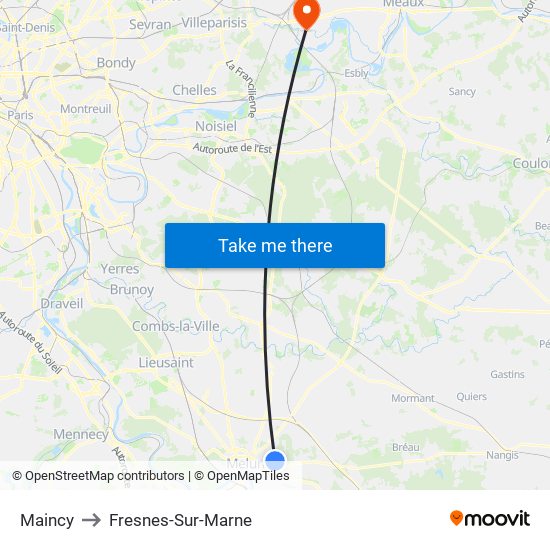 Maincy to Fresnes-Sur-Marne map