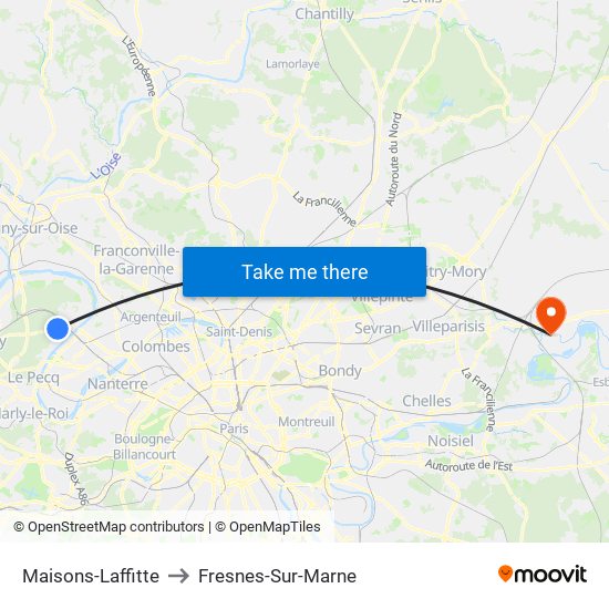 Maisons-Laffitte to Fresnes-Sur-Marne map