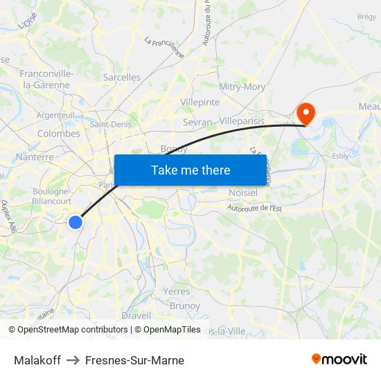 Malakoff to Fresnes-Sur-Marne map